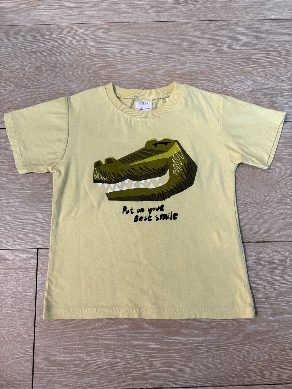 Zara Kids Light Yellow Crocodile Graphic Tee